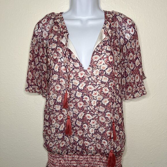 Women’s XS Dress Rebecca Minkoff Mini Pebble Floral Smocked Drop-Waist Knee High - Picture 5 of 12